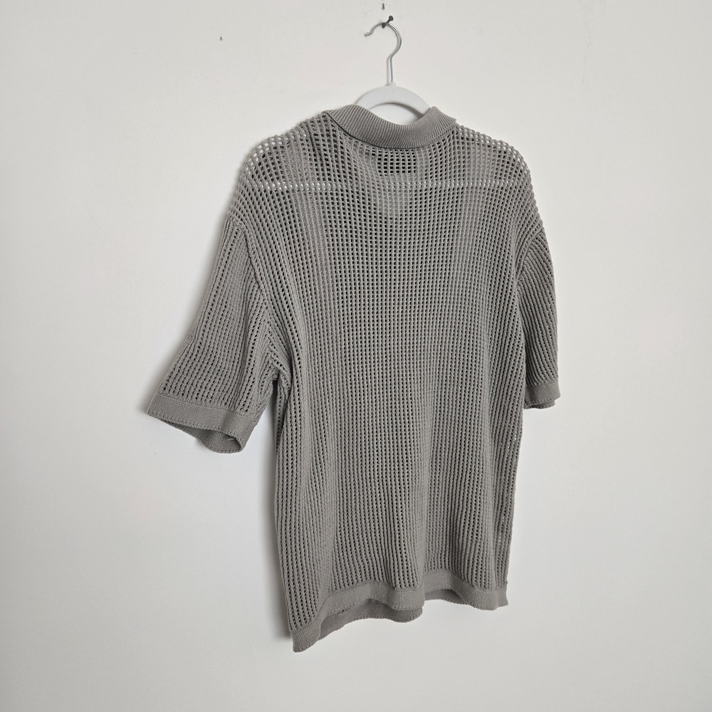 Massive Luxury Edition Sage Green Knit Collard Short Sleeve Cardigan Shirt XL - Picture 5 of 5